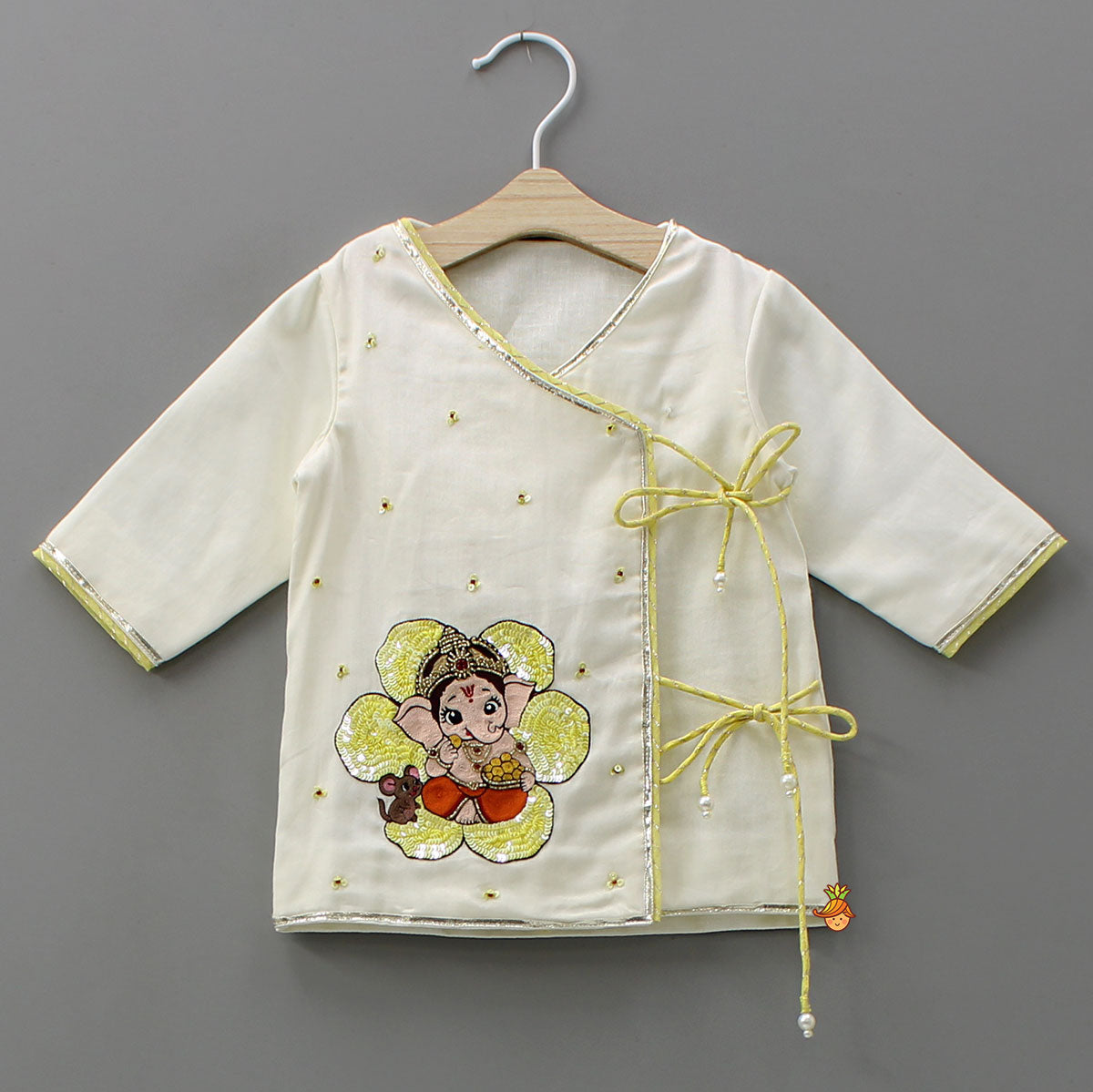 Ganesha Embroidered Angrakha Kurta With Striped Dhoti