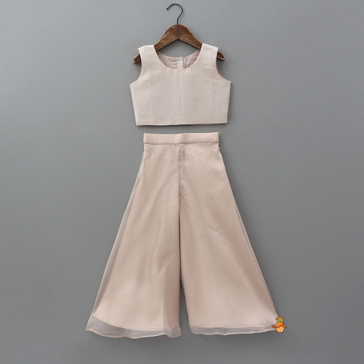 Round Neck Inner Top With Jacket Style Tie Up Shimmery Top And Palazzo