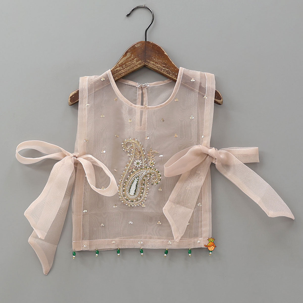 Round Neck Inner Top With Jacket Style Tie Up Shimmery Top And Palazzo