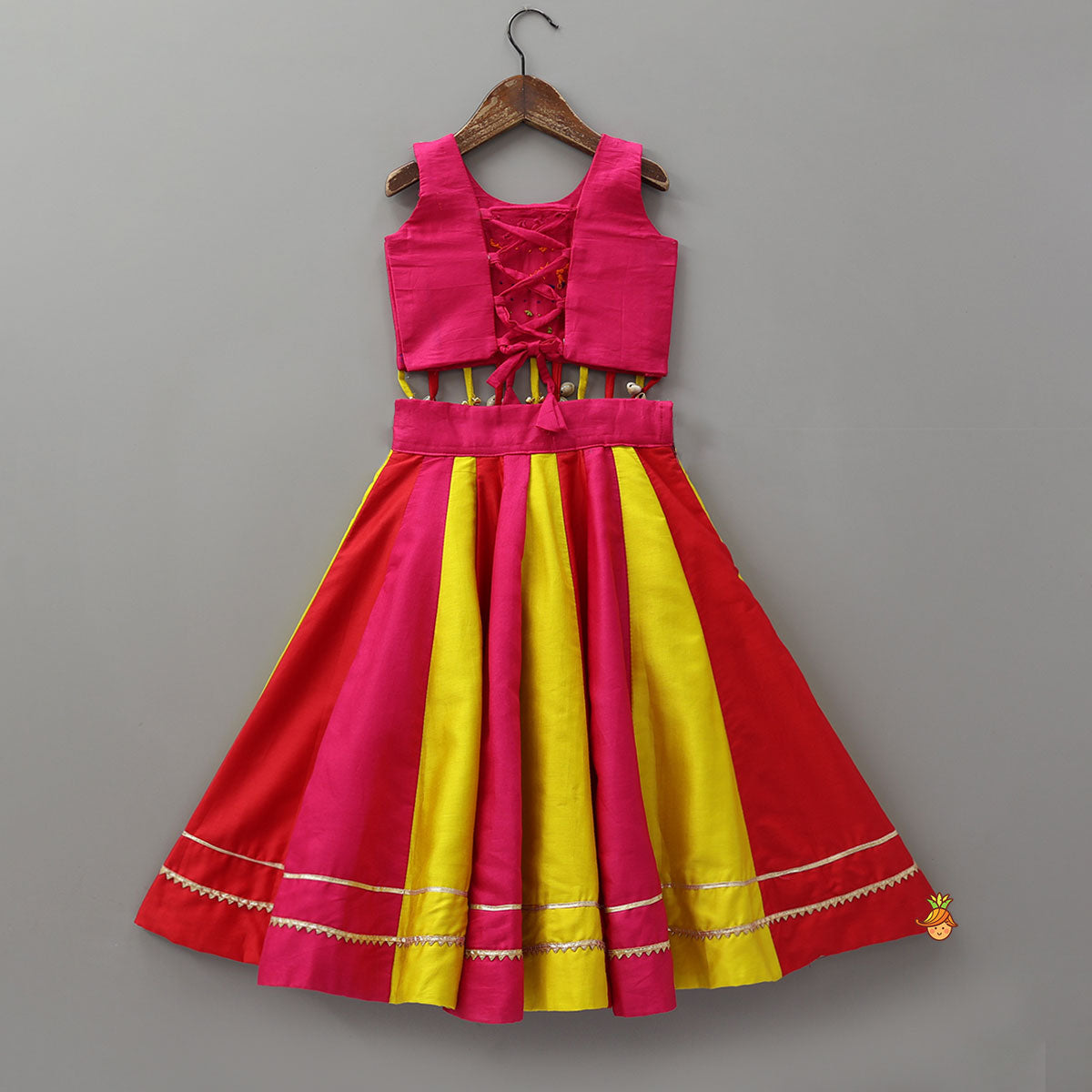 Mirror Embroidered Top Paired With Panelled Flared Lehenga