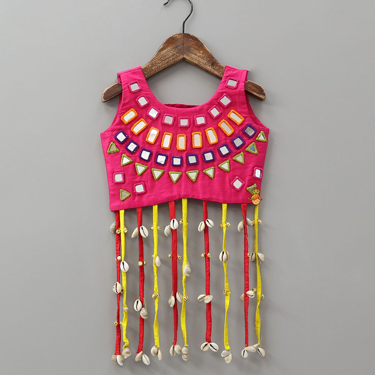 Mirror Embroidered Top Paired With Panelled Flared Lehenga