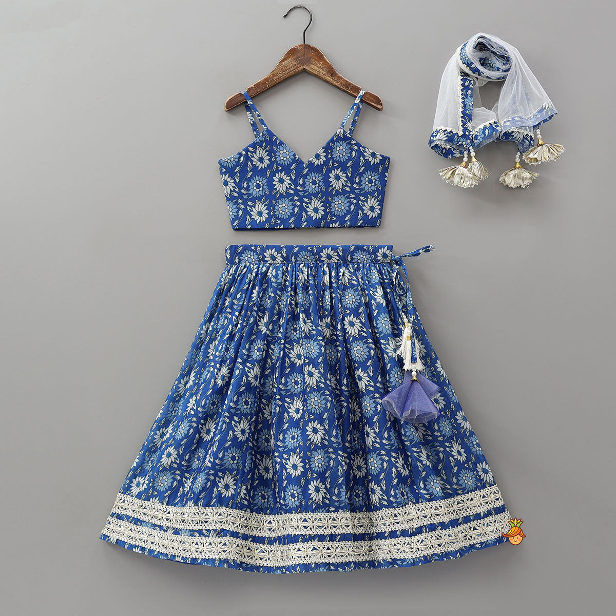 Elegant Adjustable Strappy Crop Top And Lehenga With Dupatta