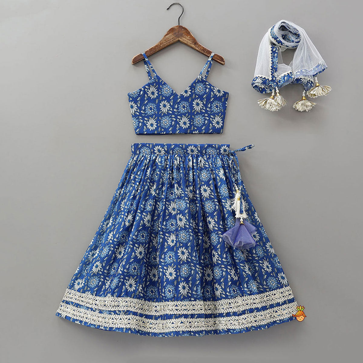 Elegant Adjustable Strappy Crop Top And Lehenga With Dupatta