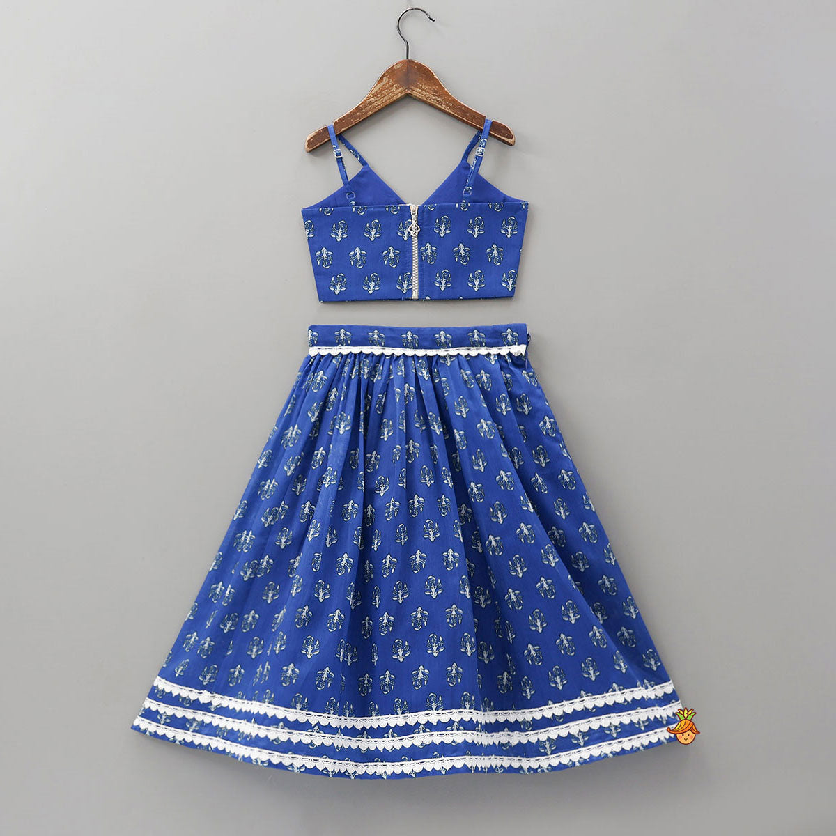 Adjustable Strappy Crop Top And Lehenga With Dupatta