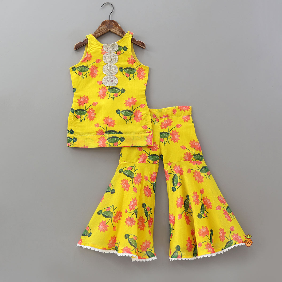 Lace Work Yoke Kurti And Sharara With Matching Dupatta