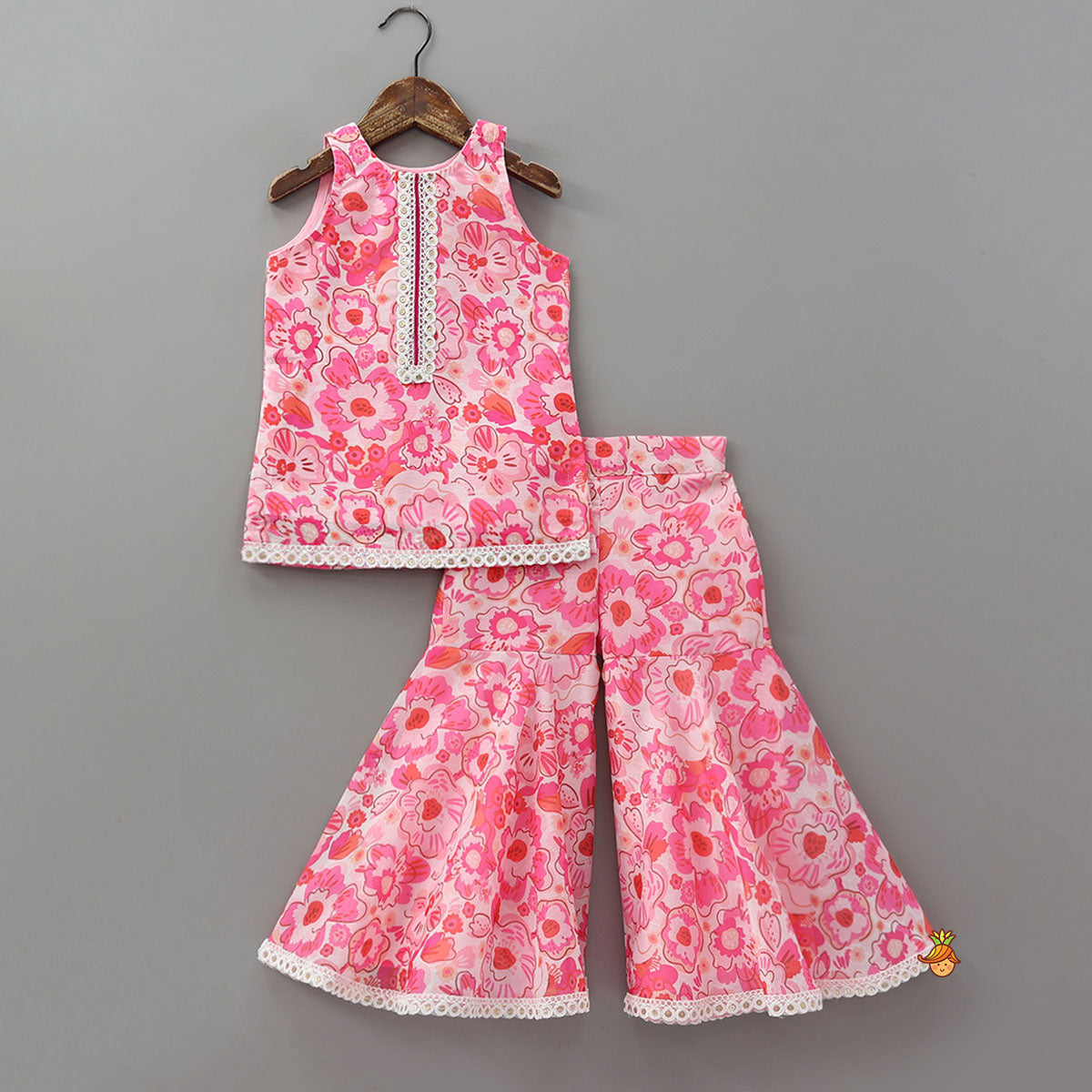 Charming Floral Printed Kurti And Matching Sharara With Dupatta