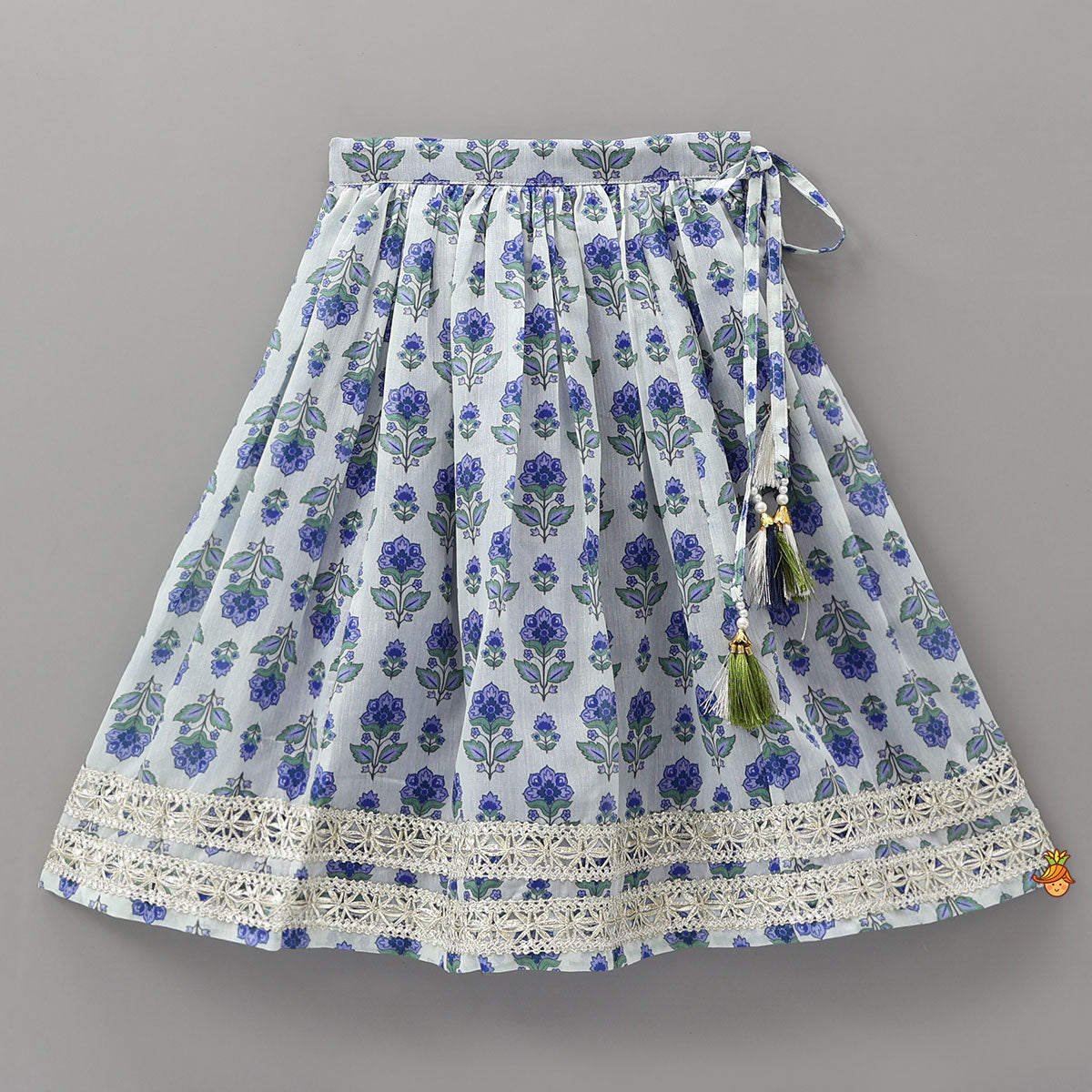 Floral Printed Crop Top And Lehenga With Dupatta