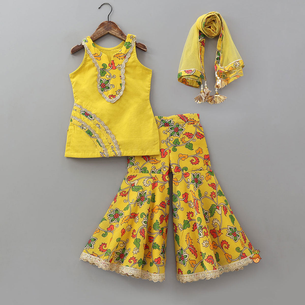 Printed Yoke Kurti And Sharara With Matching Dupatta