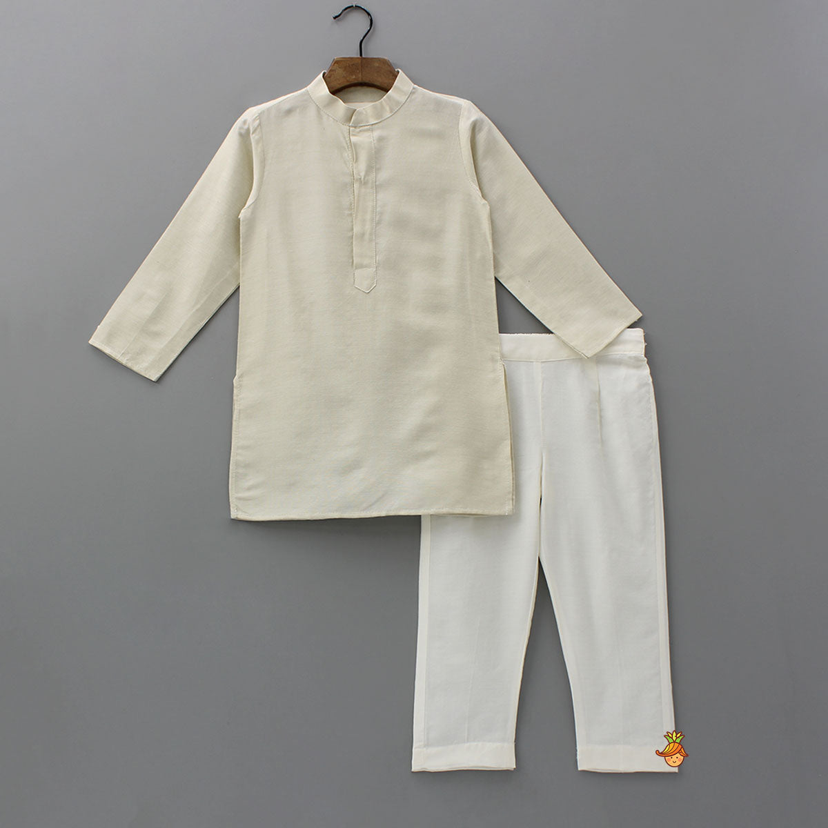 Kurta With Printed Asymmetrical Overlap Jacket And Pyjama