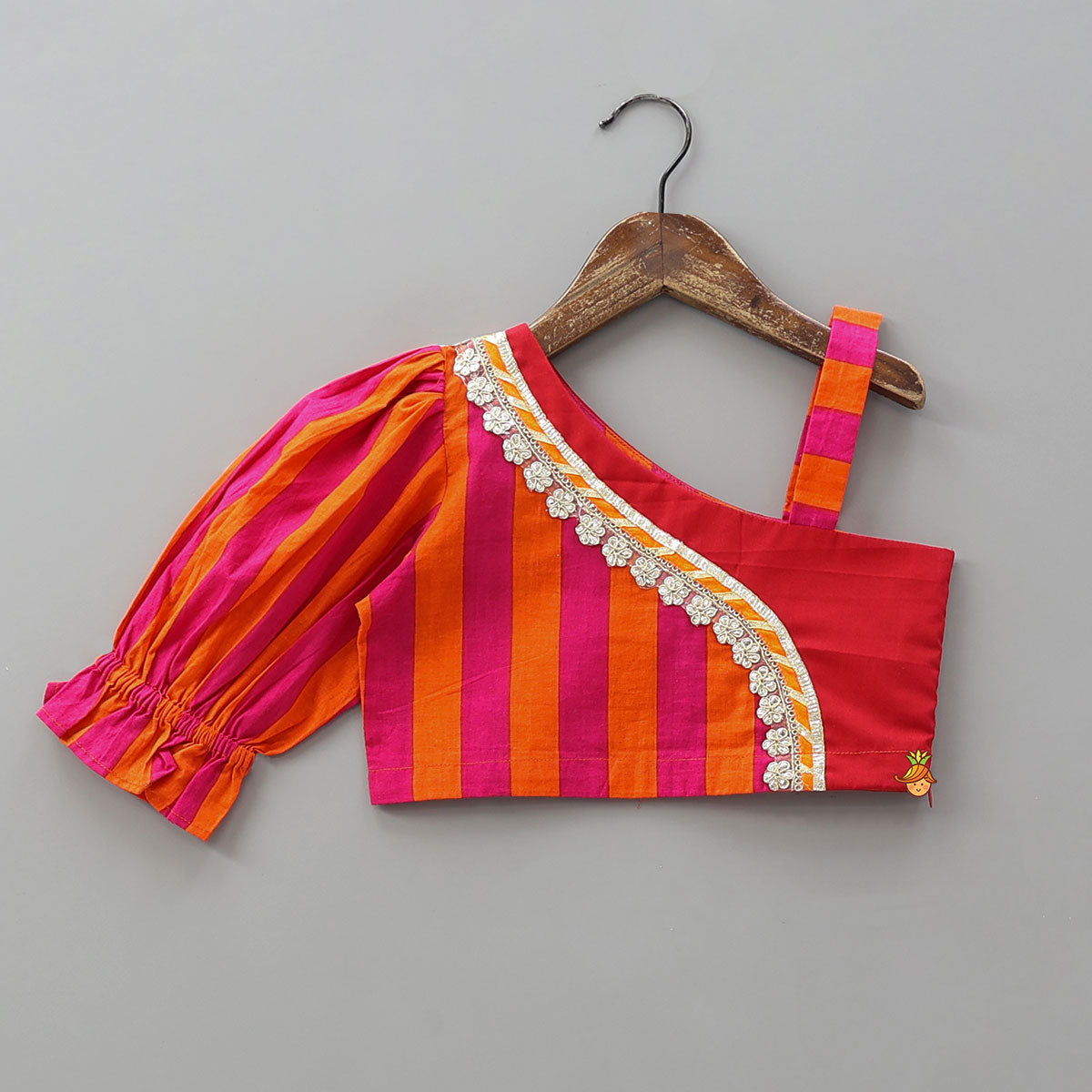 One Shoulder Crop Top And Lace Detailed Lehenga With Dupatta