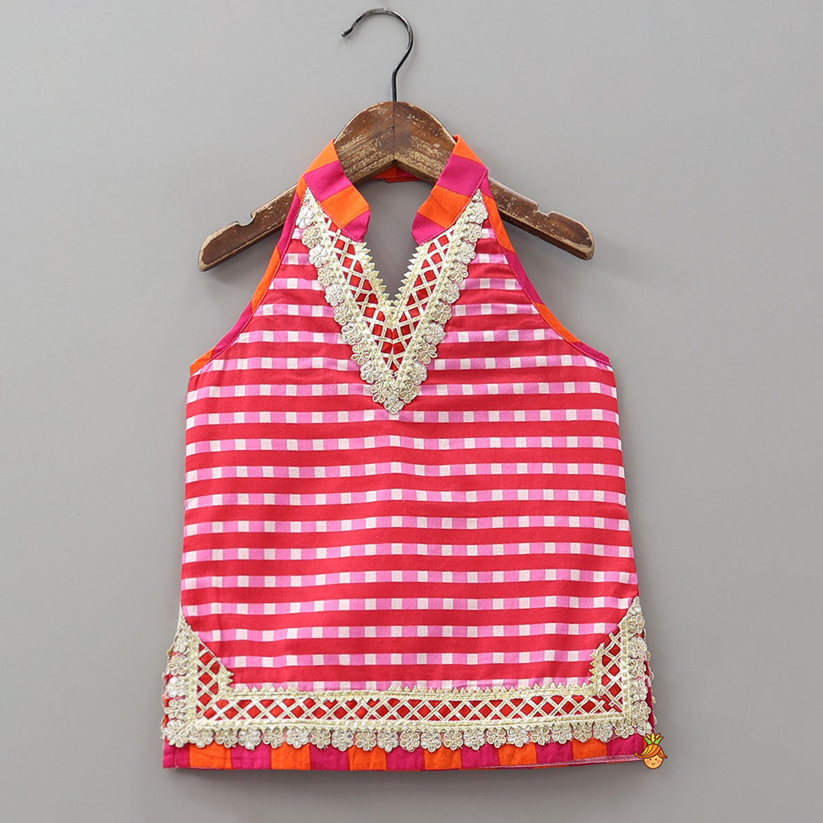 Checkered Lace Detailed Kurti And Flared Sharara With Dupatta