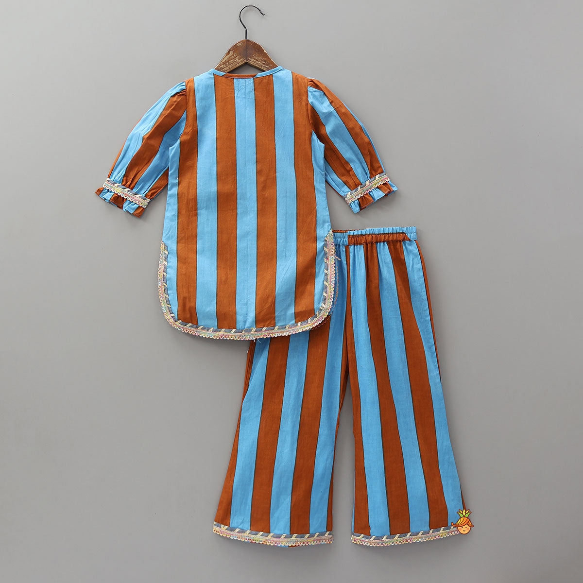 Dual Tone Striped Kurti And Palazzo With Dupatta