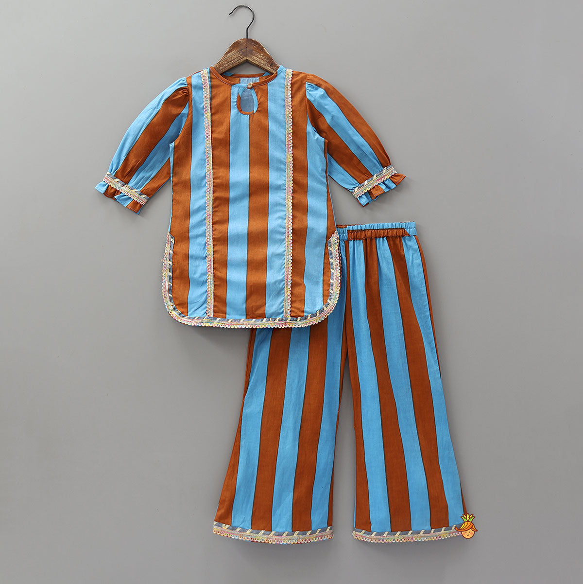 Dual Tone Striped Kurti And Palazzo With Dupatta