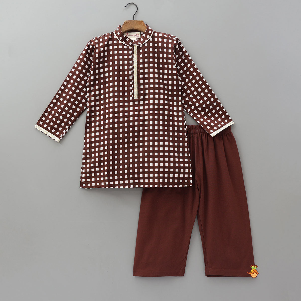 Checked Lace Detailed Kurta With Pyjamas