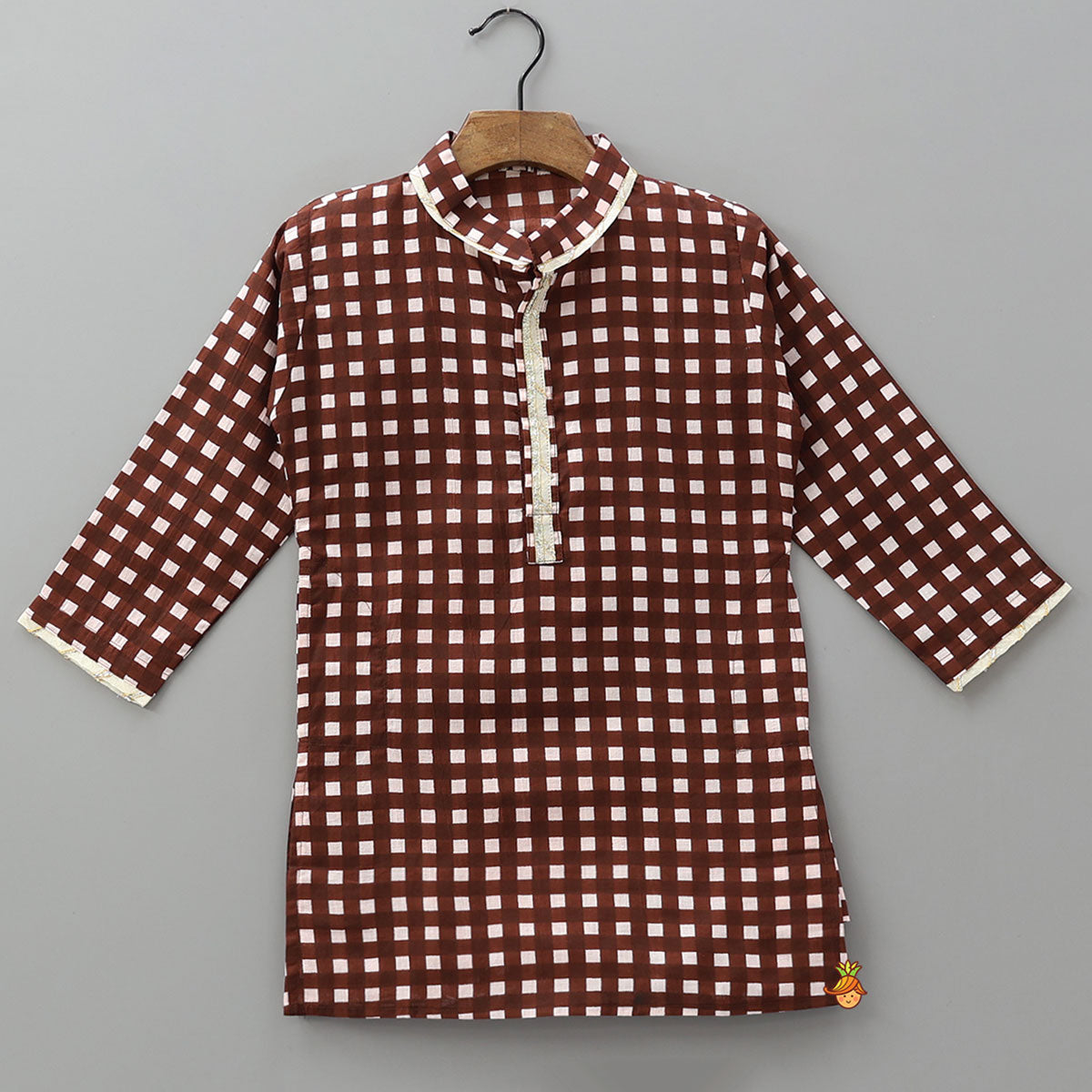 Checked Lace Detailed Kurta With Pyjamas