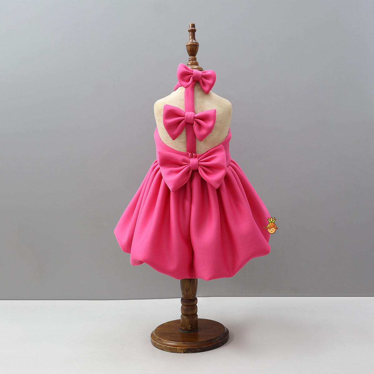Balloon Halter-Neck Dress With Back Bow Detailing