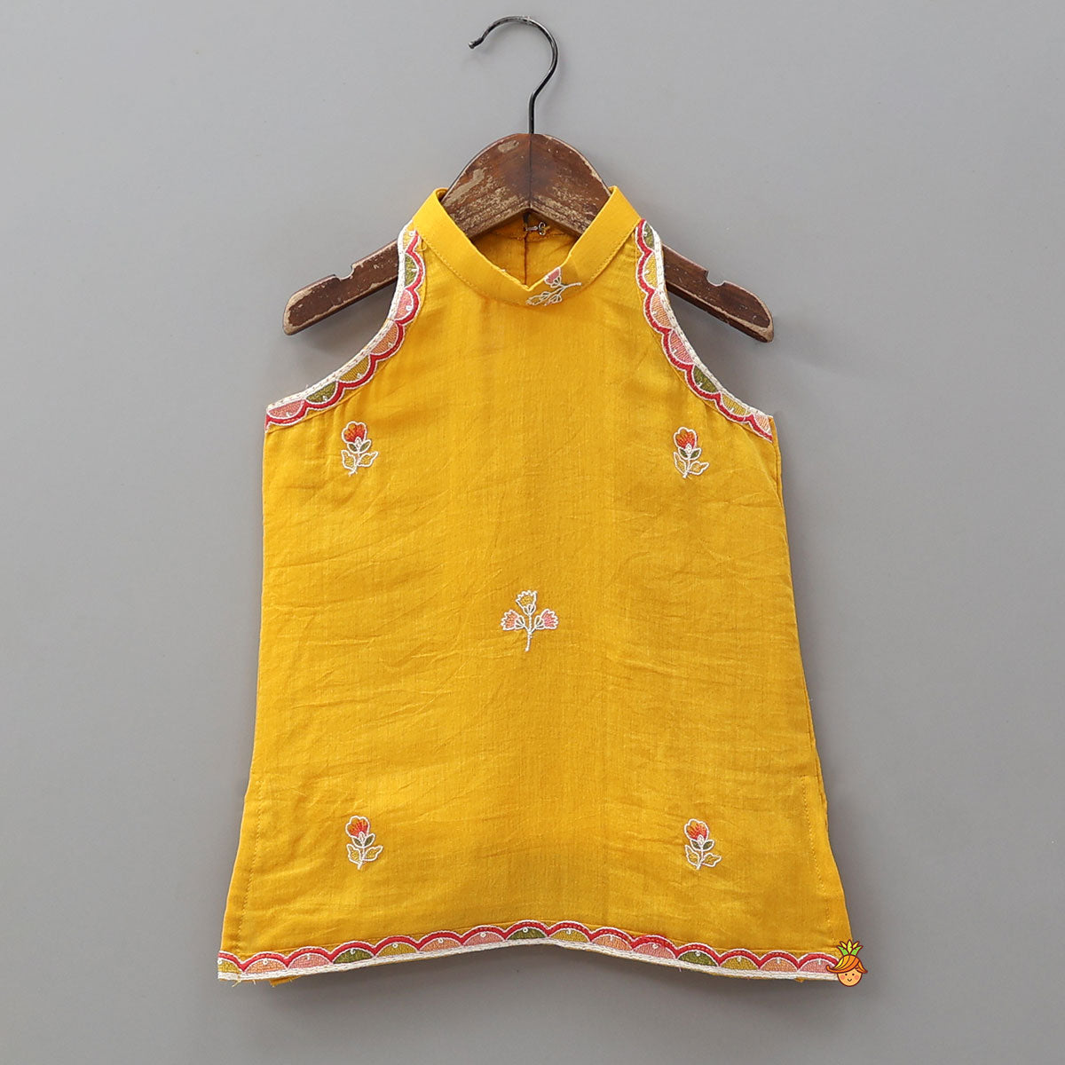 Floral Embroidered Halter Neck Kurti With Palazzo And Dupatta