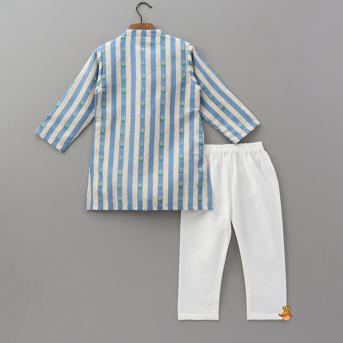 Striped And Floral Printed Ethnic Kurta With Pyjama