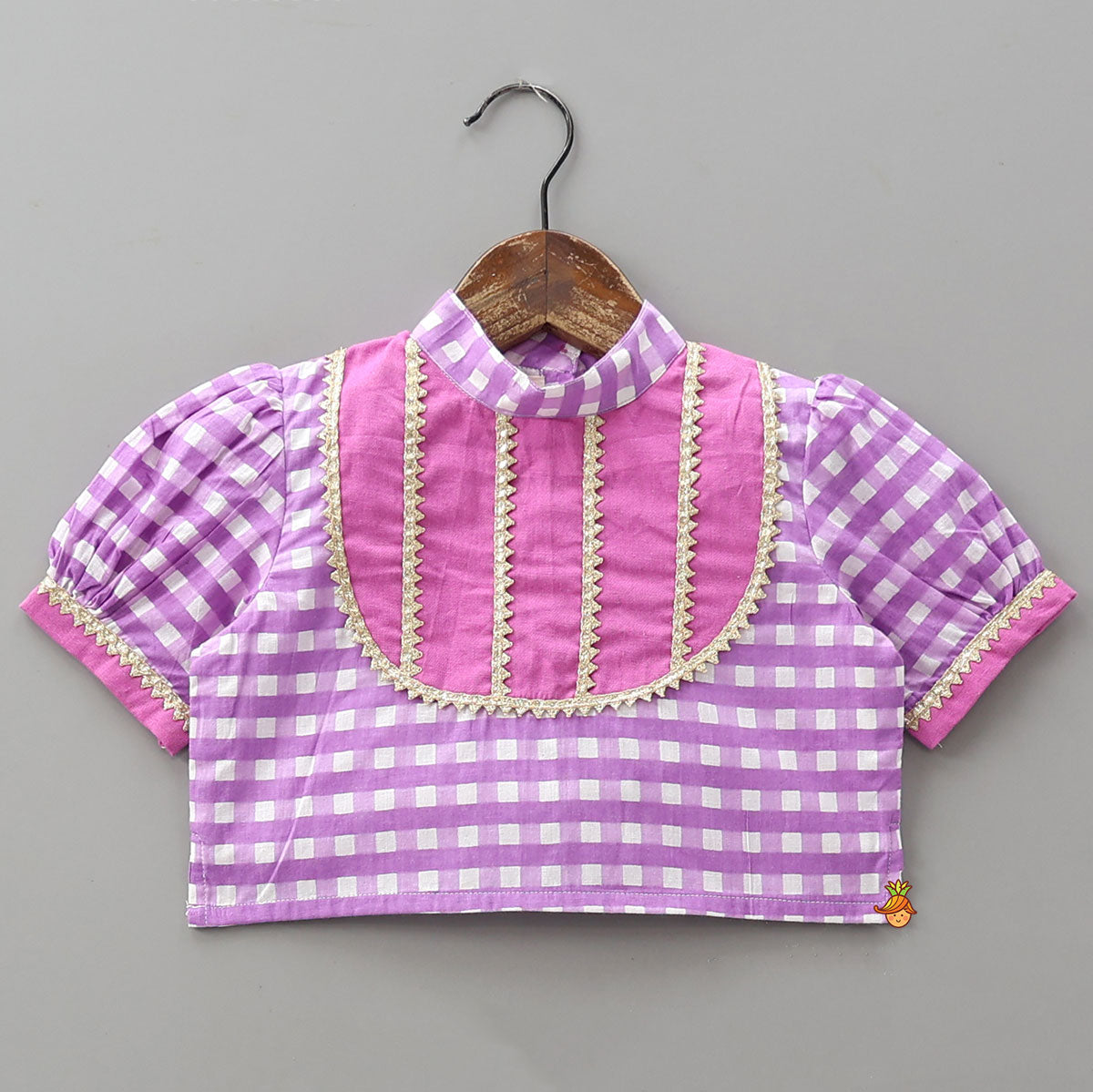 Checkered Top And Lehenga With Sheer Dupatta