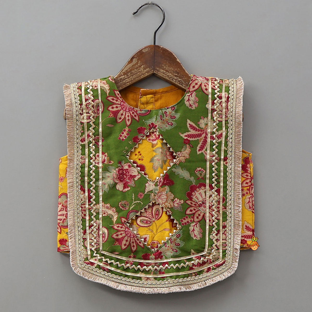 Floral Print Embellished Top With Panelled Flared Lehenga