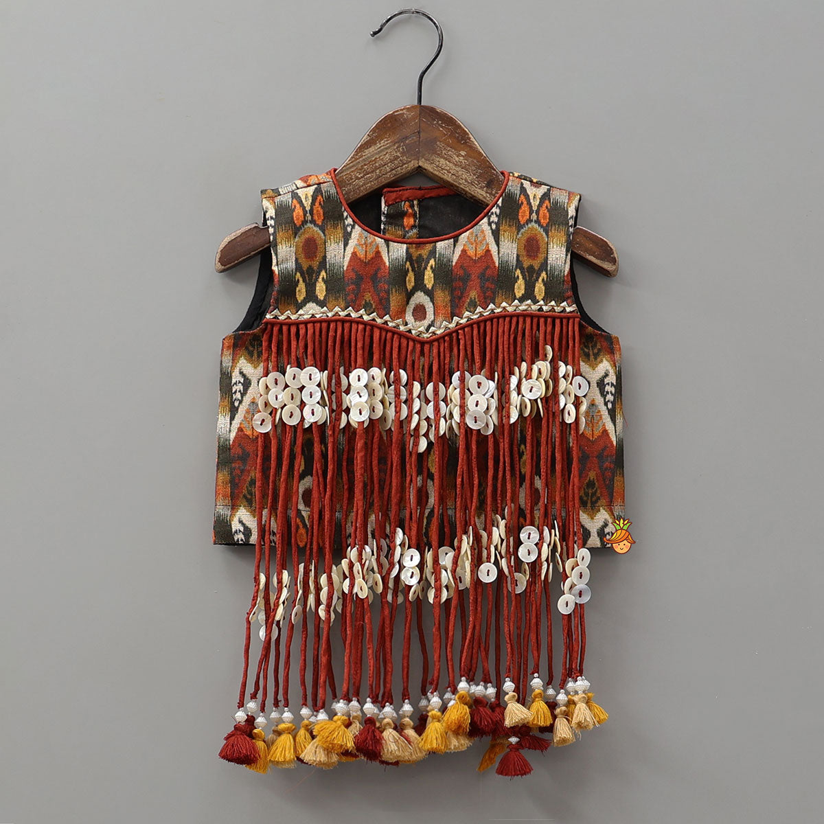 Multiple Hanging Tassel Detail Crop Top And Layered Palazzo