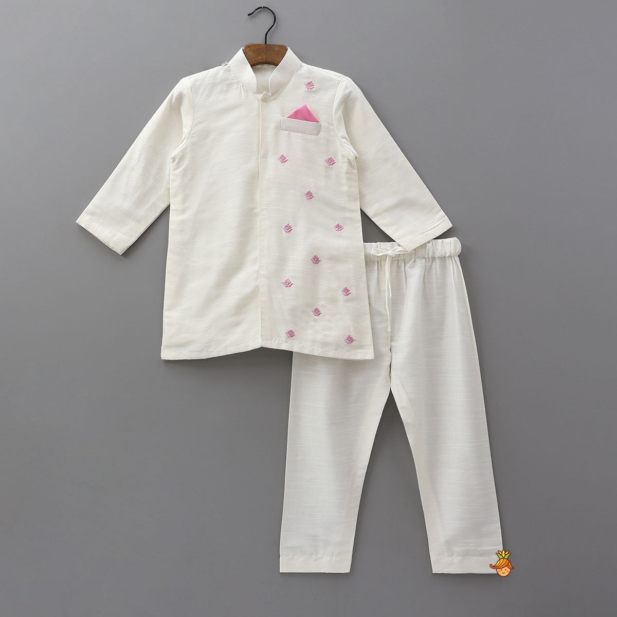 Floral Embroidered Kurta With Pyjama And Detachable Dupatta