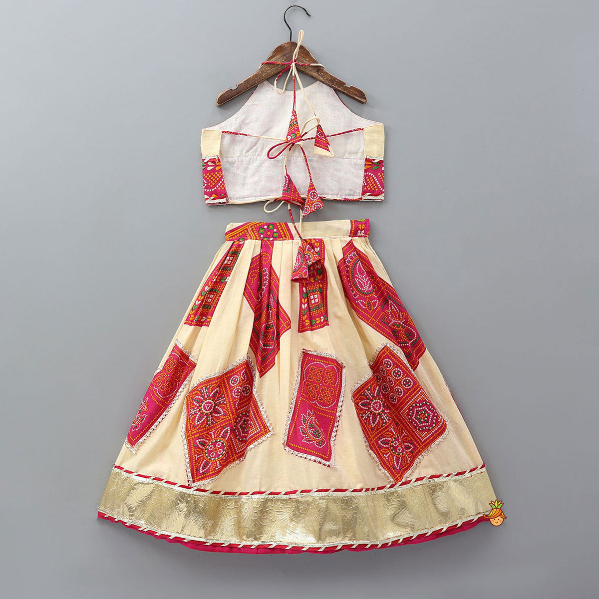 Tie-Up Back Bandhani-Printed Top And Lehenga