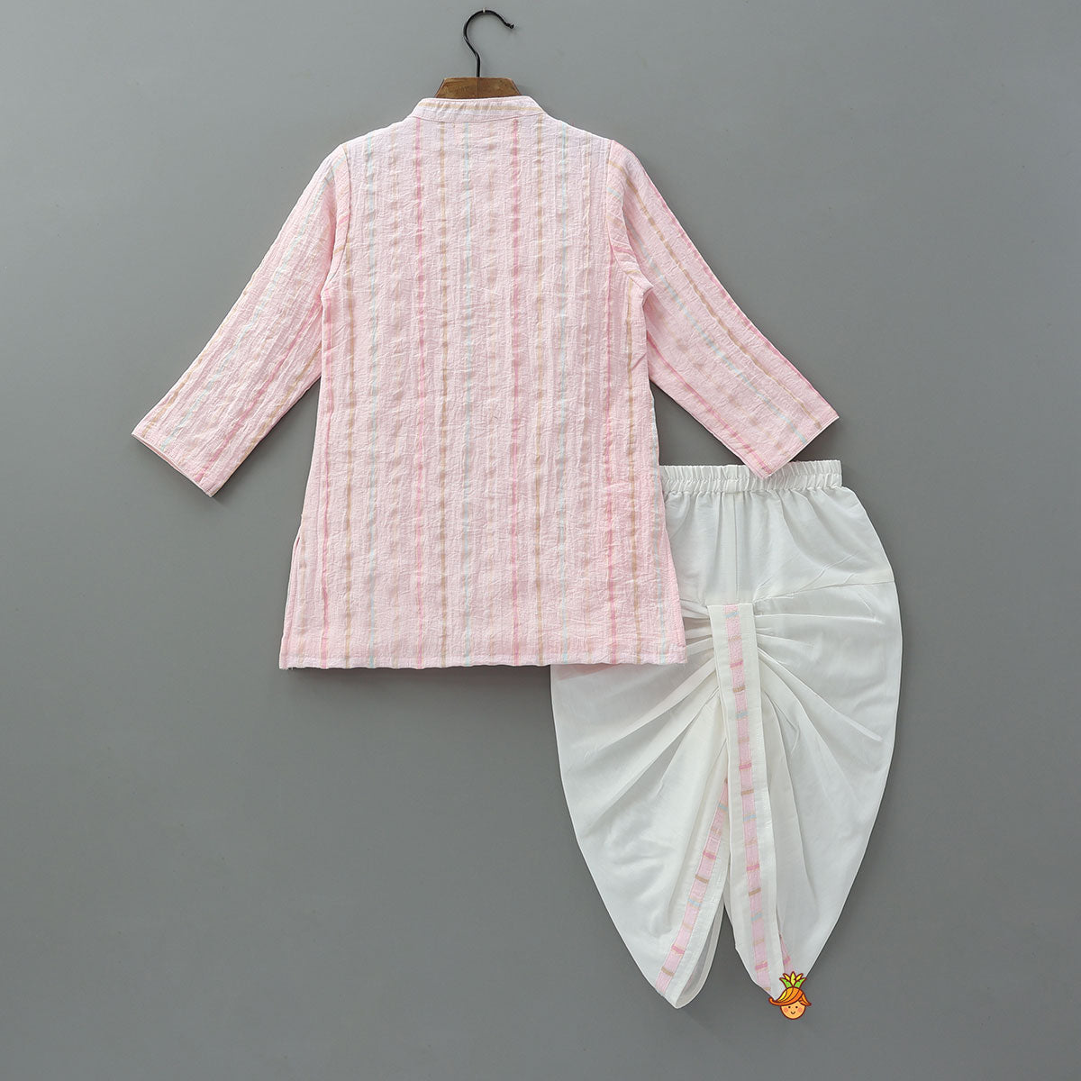Front Placket Striped Kurta And Dhoti