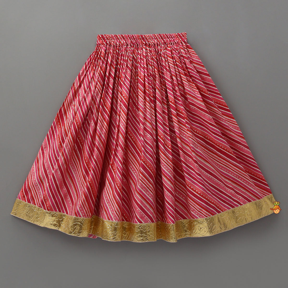 Geometric Mirror Embellished Top With Leheriya Printed Lehenga