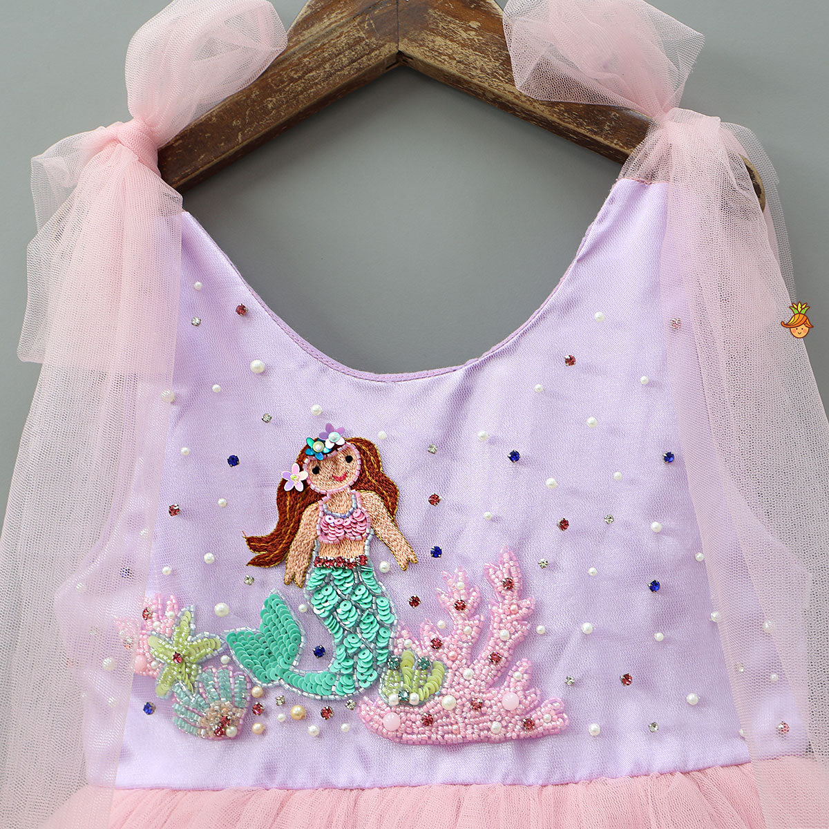 Mermaid Embroidered Tulle Party Dress With Matching Hairband