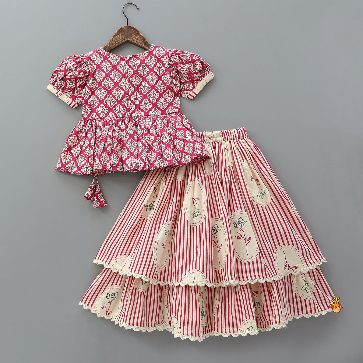 Angrakha Inspired Peplum Top With Tiered Lehenga