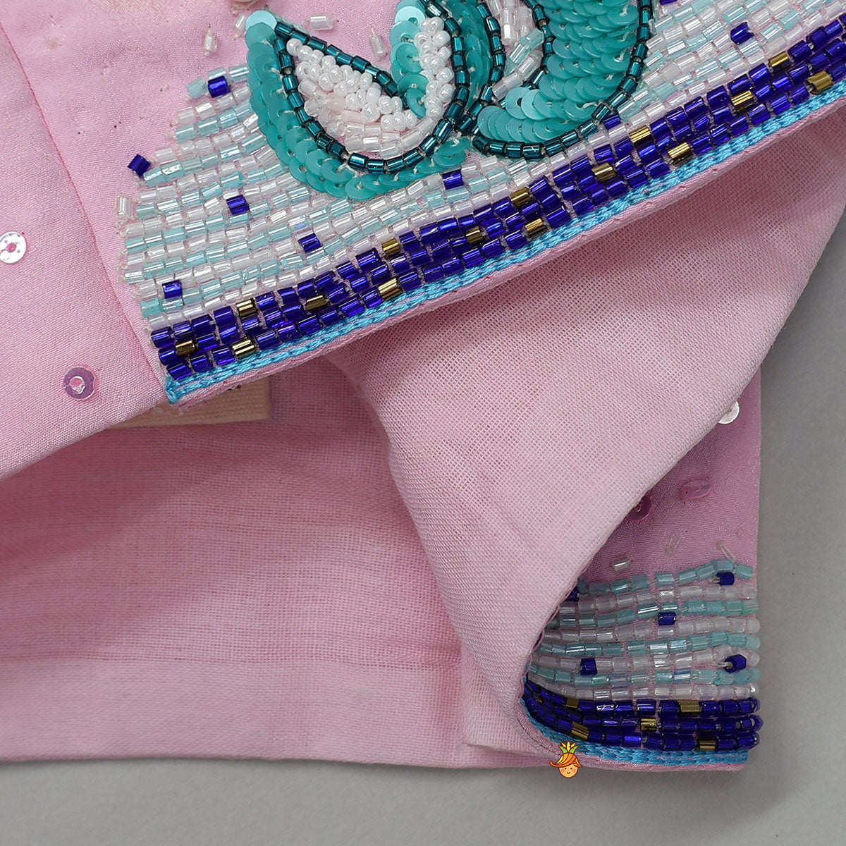 Sea Themed Hand Embellished Strappy Top With Draped Dhoti Skirt