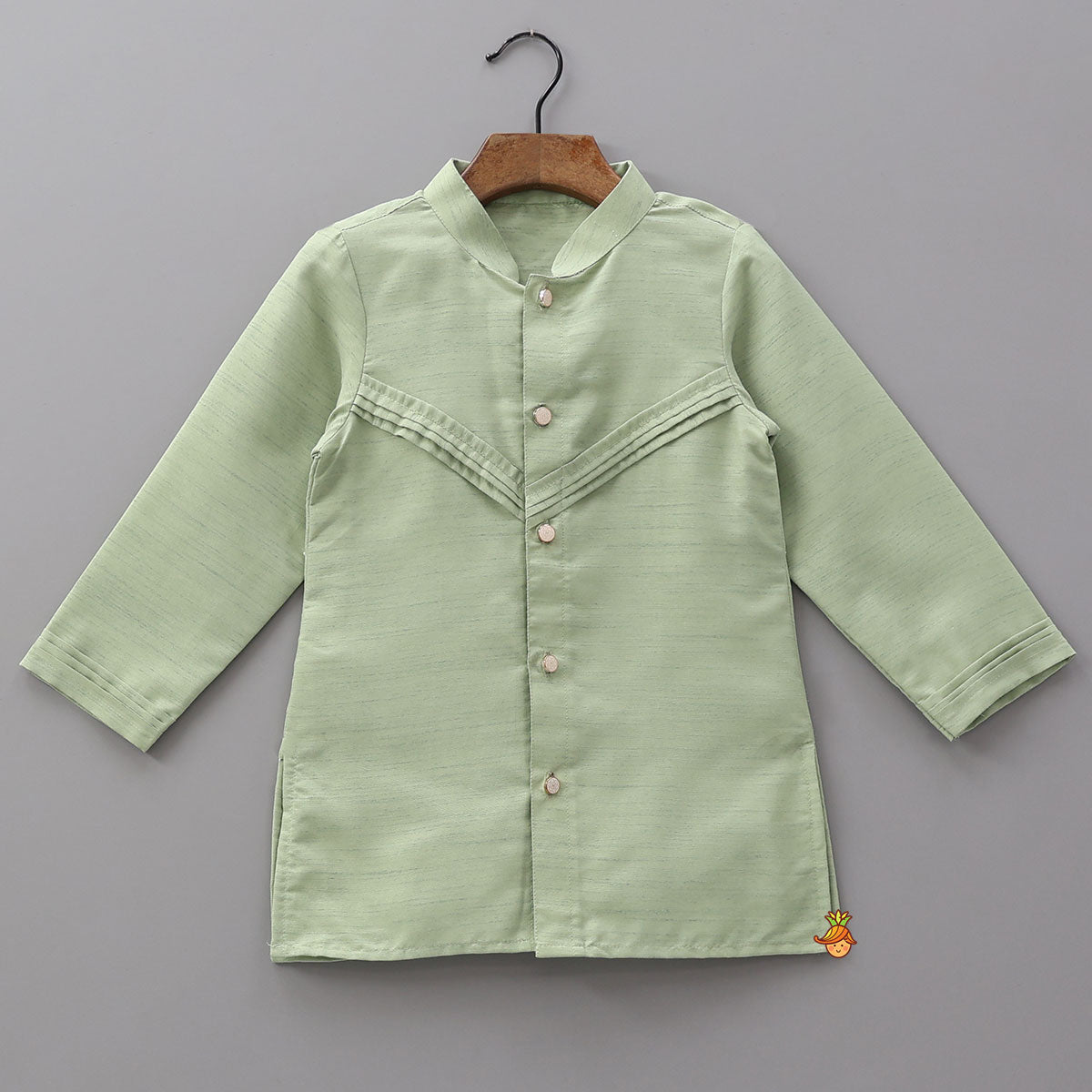 Pintuck Kurta With Thread Embroidered Open Jacket And Pyjama