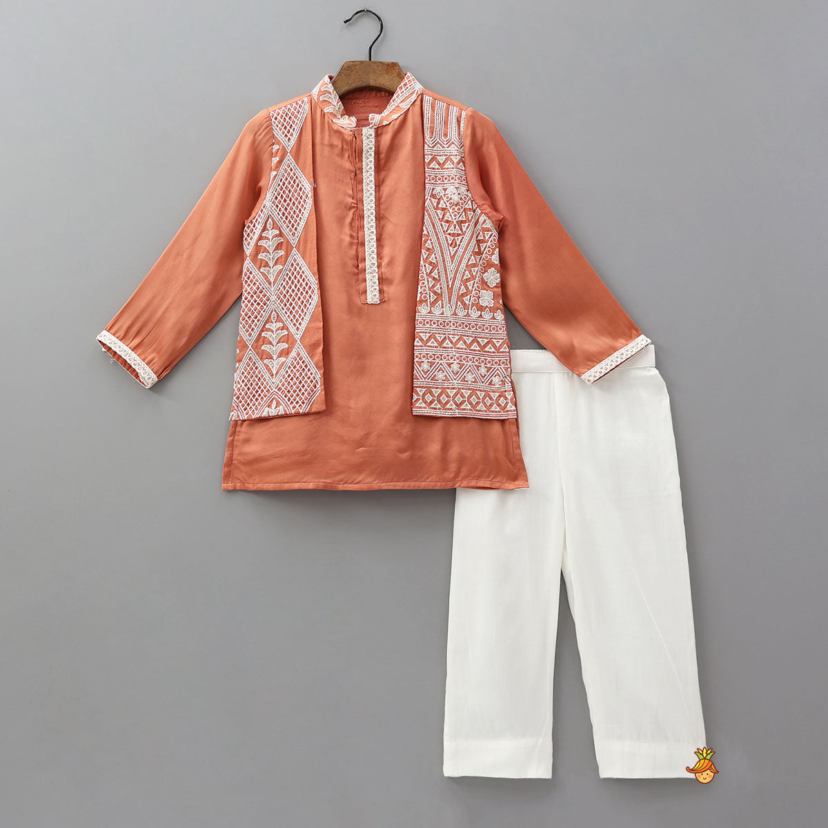 Faux Jacket Style Embroidered Kurta With Pyjama