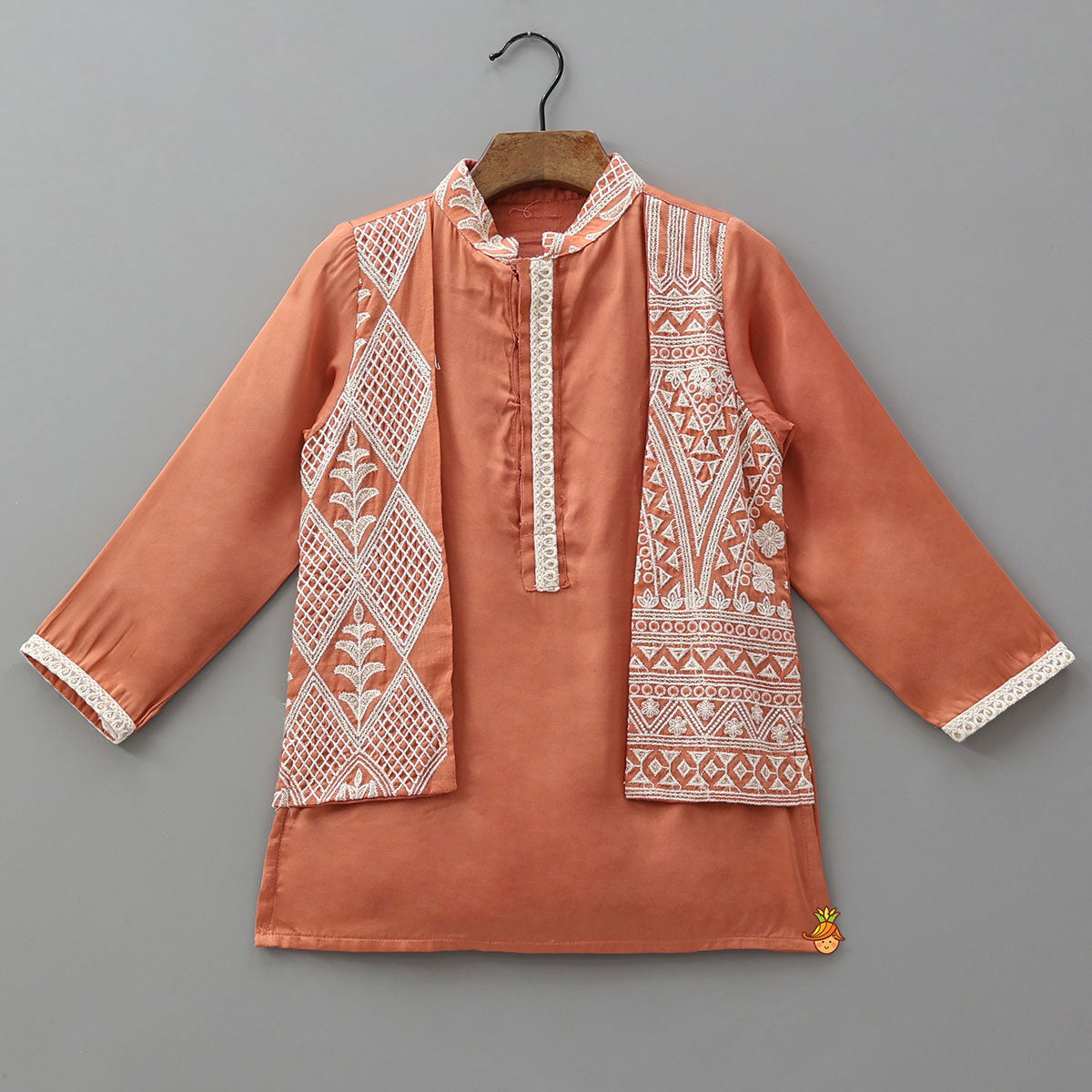 Faux Jacket Style Embroidered Kurta With Pyjama