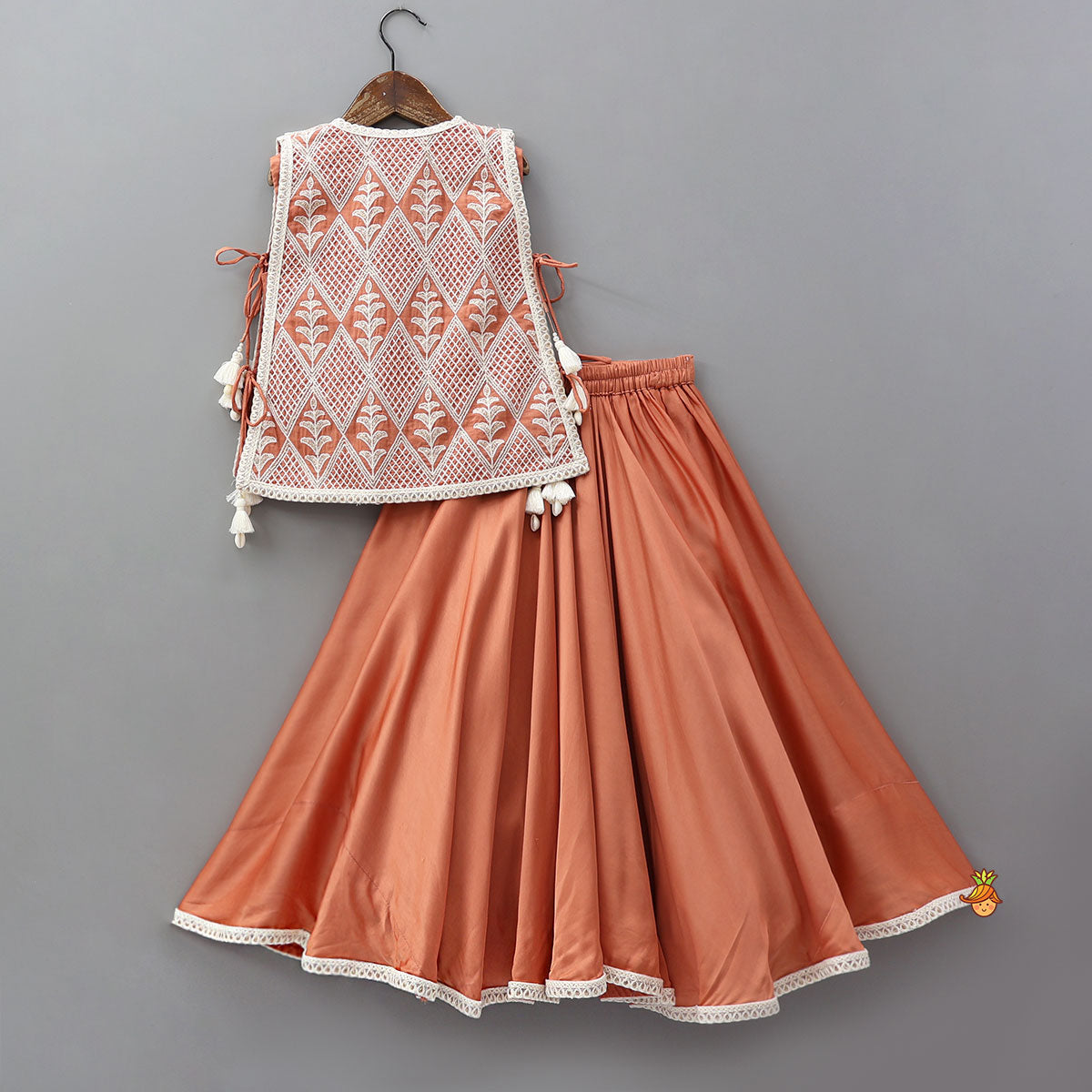 Top With Thread Embroidered Overlay Cape And Flared Lehenga