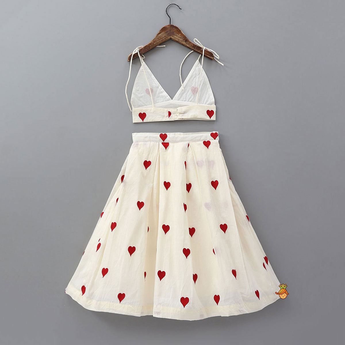 Heart Embroidered Stylish Tie Up Strap Top And Lehenga