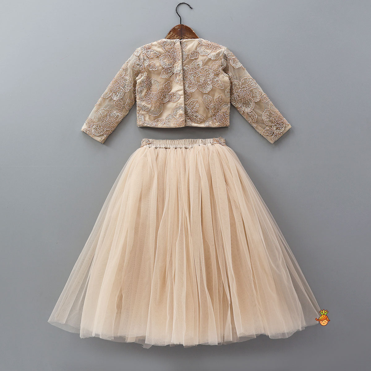 Floral Cutdana Embellished Top With Layered Net Lehenga