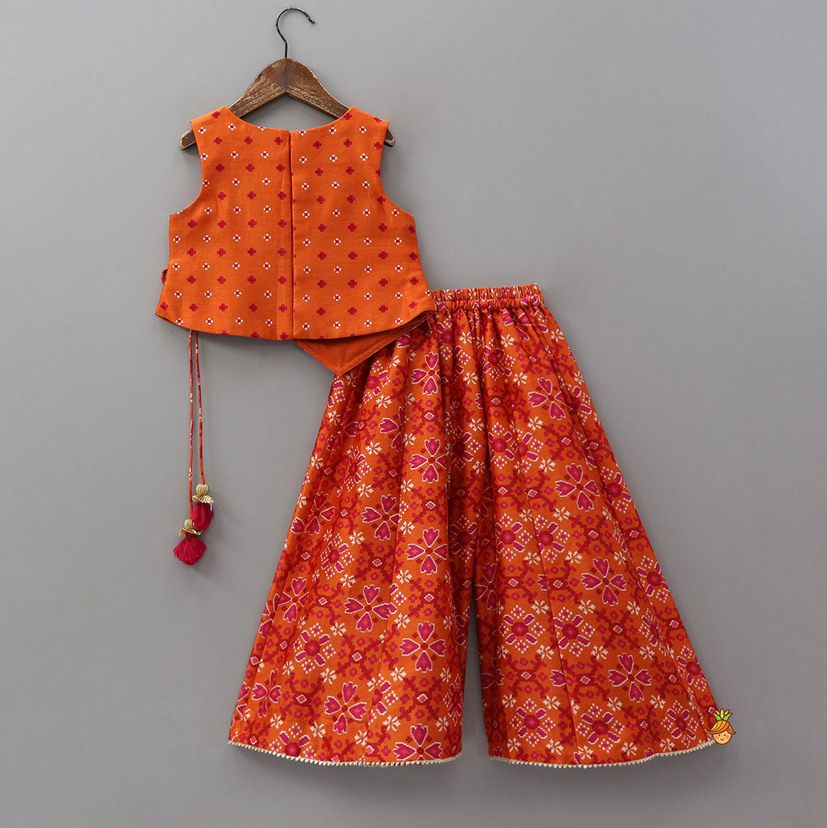 Festive Patola Inspired Angrakha Style Top With Flared Palazzo