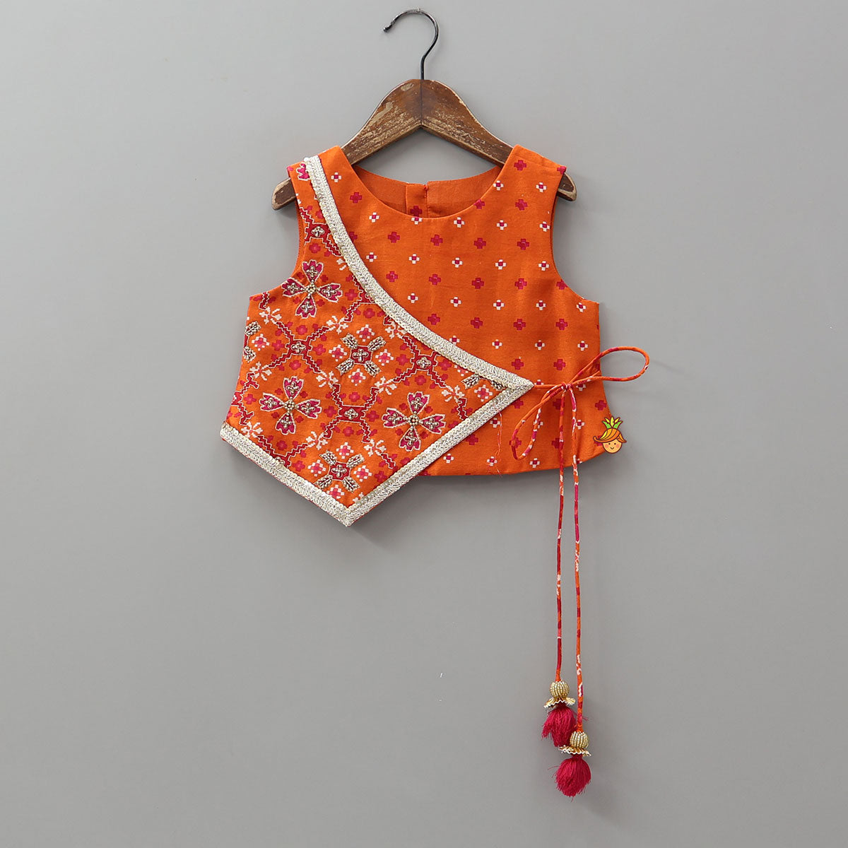 Festive Patola Inspired Angrakha Style Top With Flared Palazzo