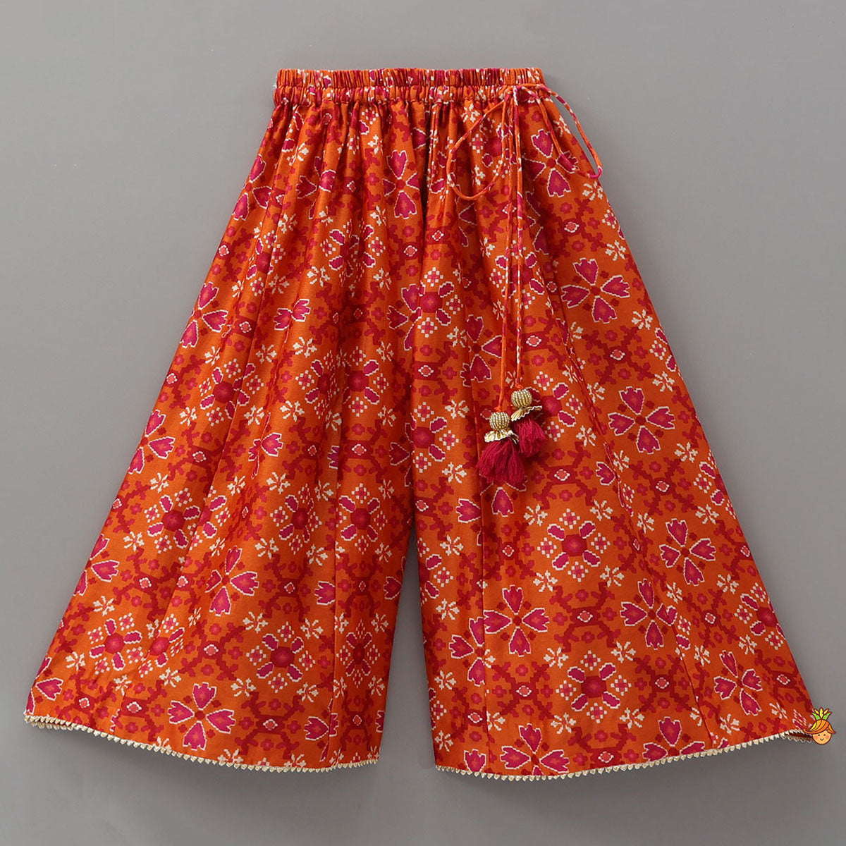 Festive Patola Inspired Angrakha Style Top With Flared Palazzo