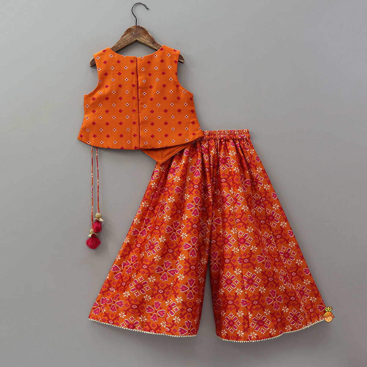 Festive Patola Inspired Angrakha Style Top With Flared Palazzo