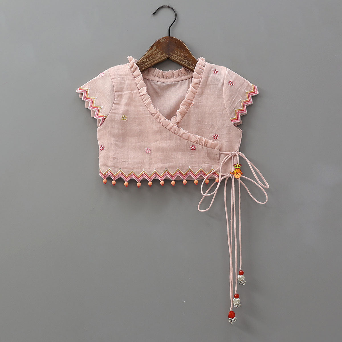 Floral Embroidered Angrakha Top With Lehenga And Dupatta