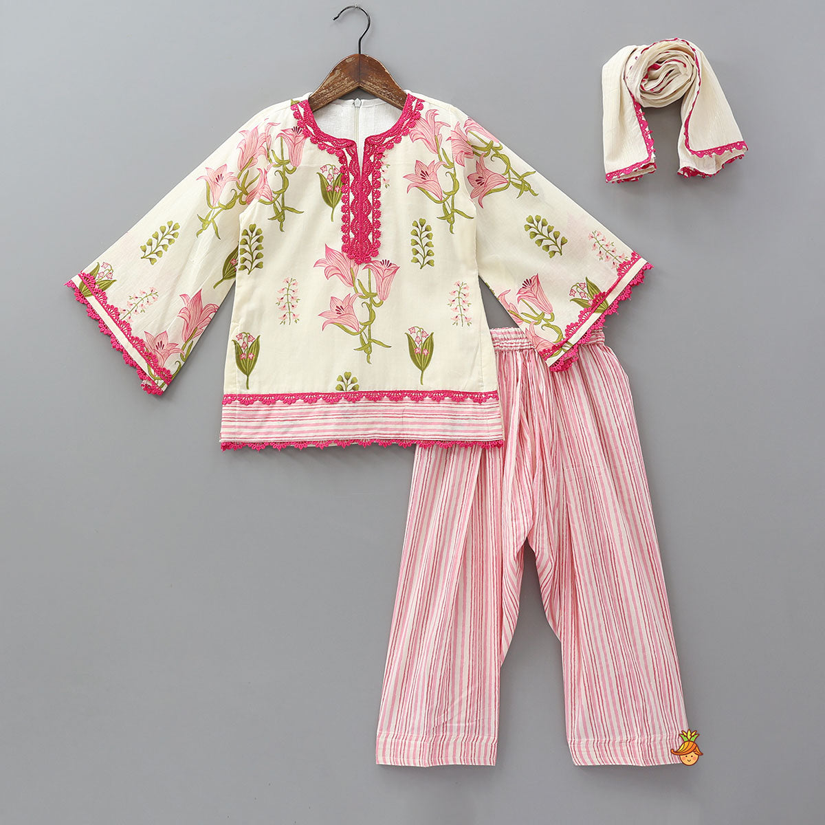 Soft Cotton Floral Printed Kurti With Salwar And Dupatta