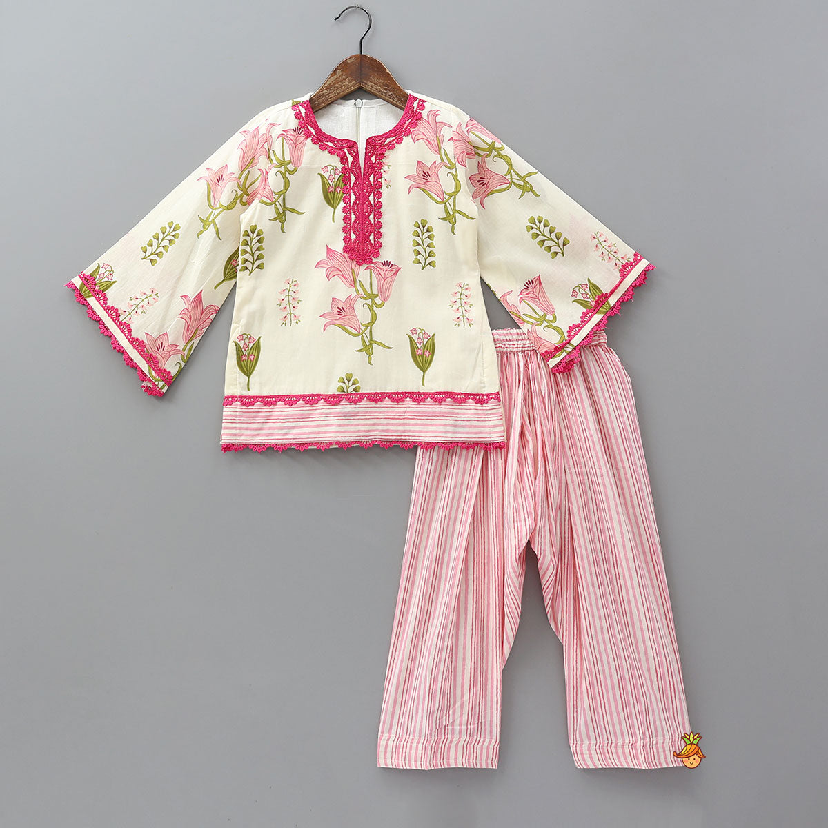 Soft Cotton Floral Printed Kurti With Salwar And Dupatta