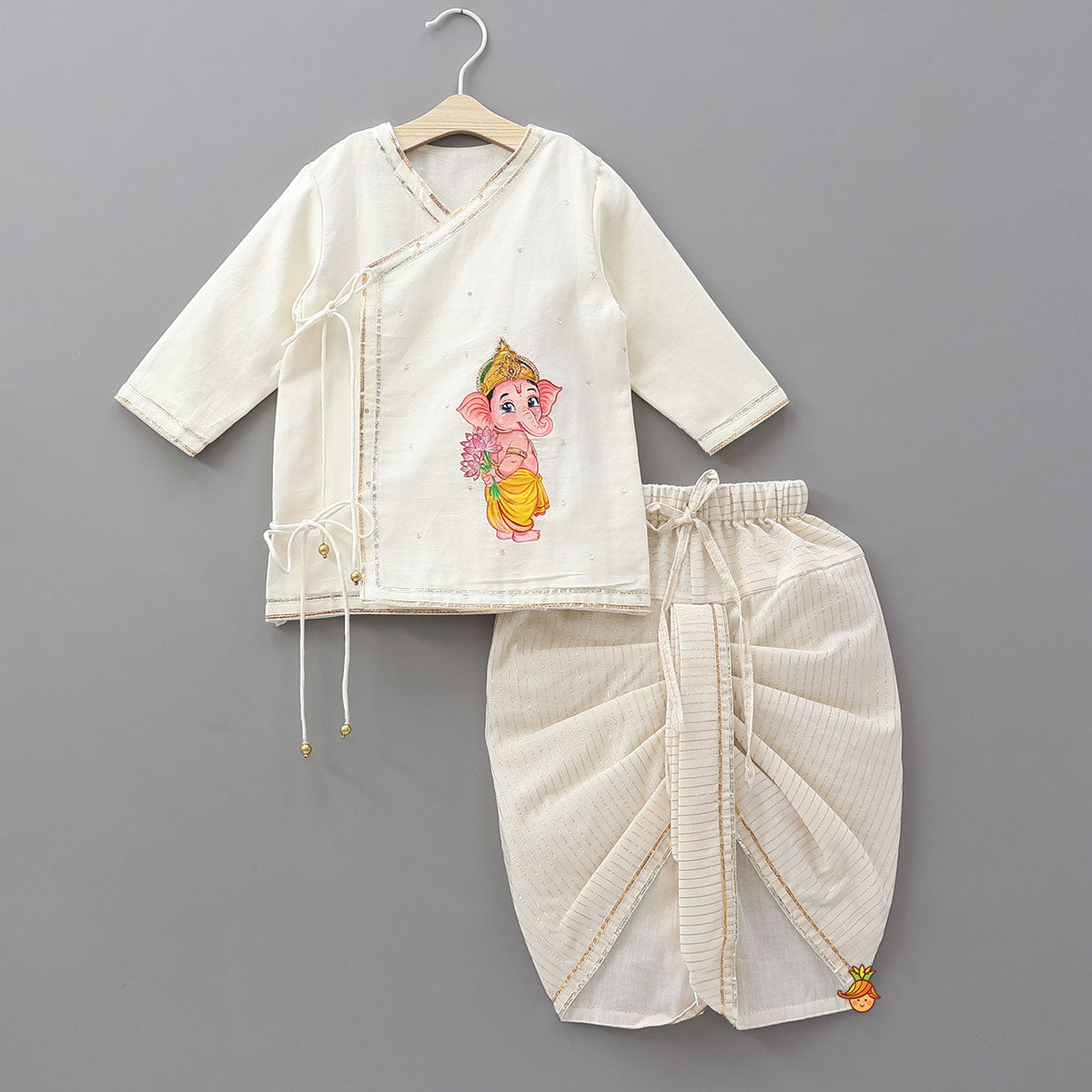Ganesha Motif Angrakha Kurta With Dhoti