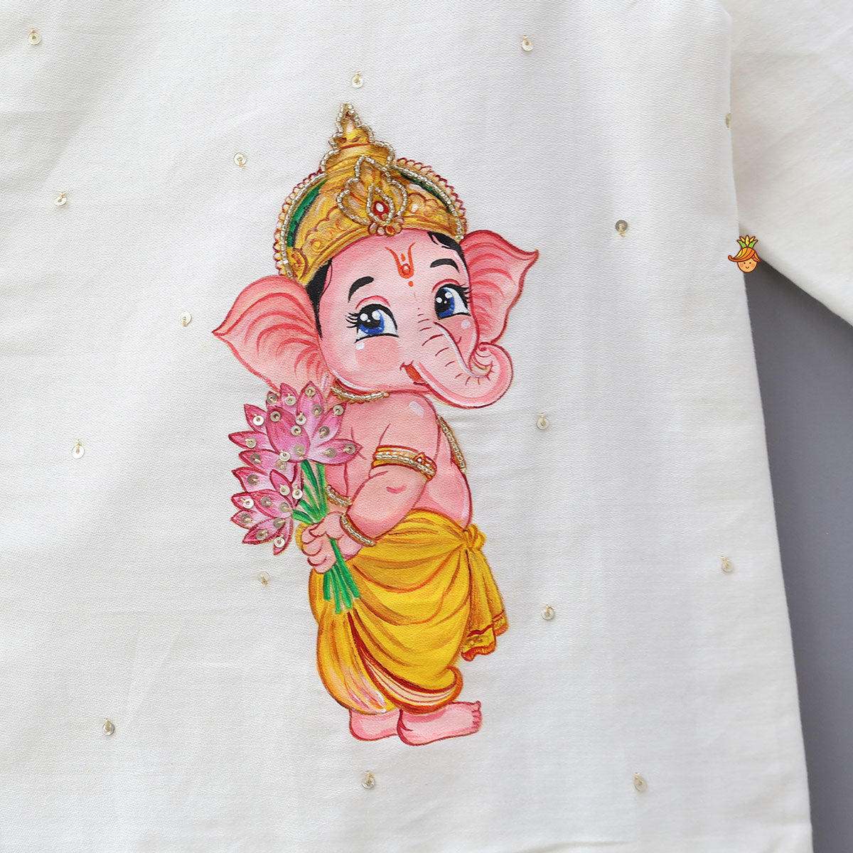 Ganesha Motif Angrakha Kurta With Dhoti