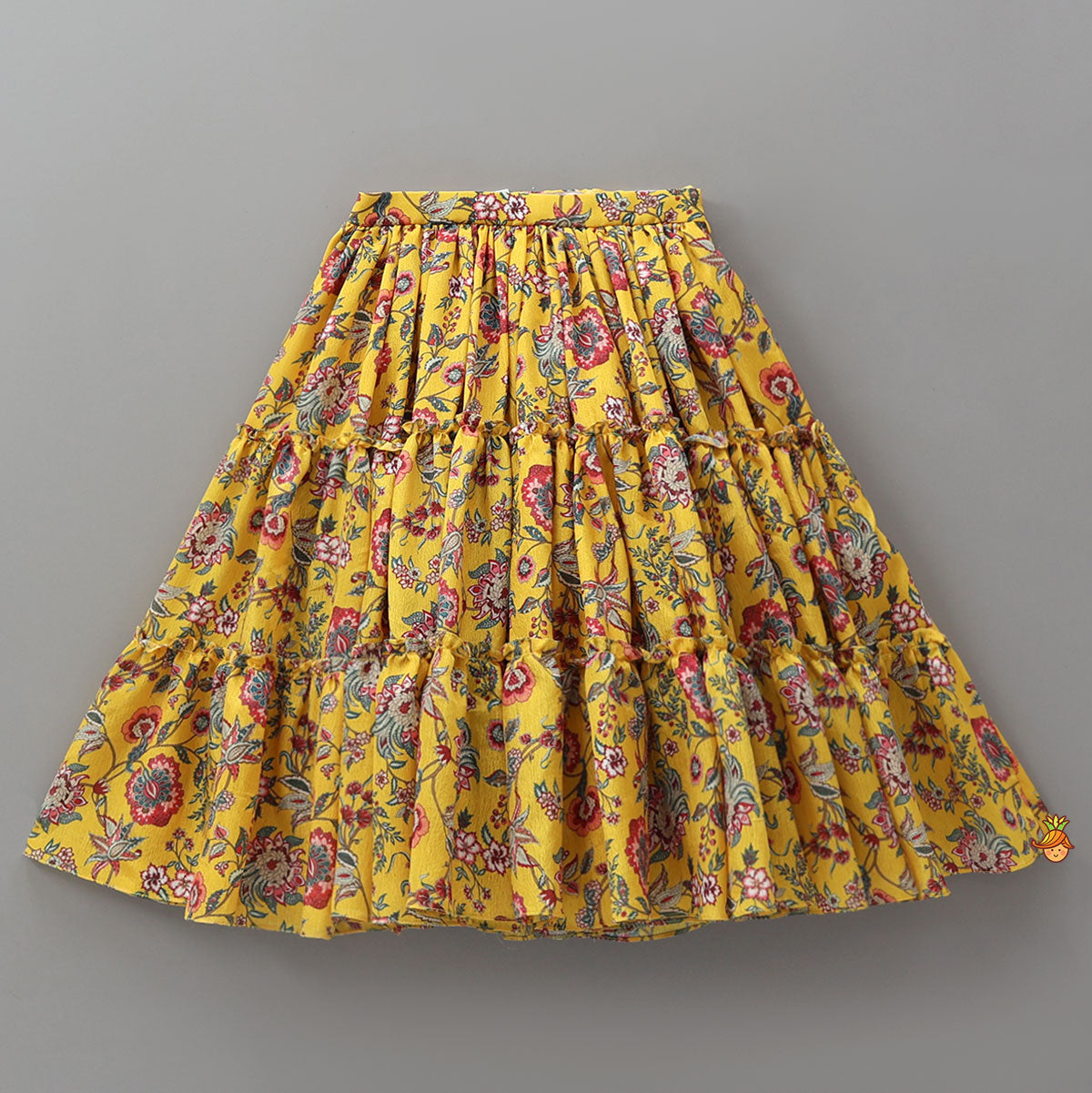Beautiful Floral Printed Top With Tiered Lehenga And Dupatta