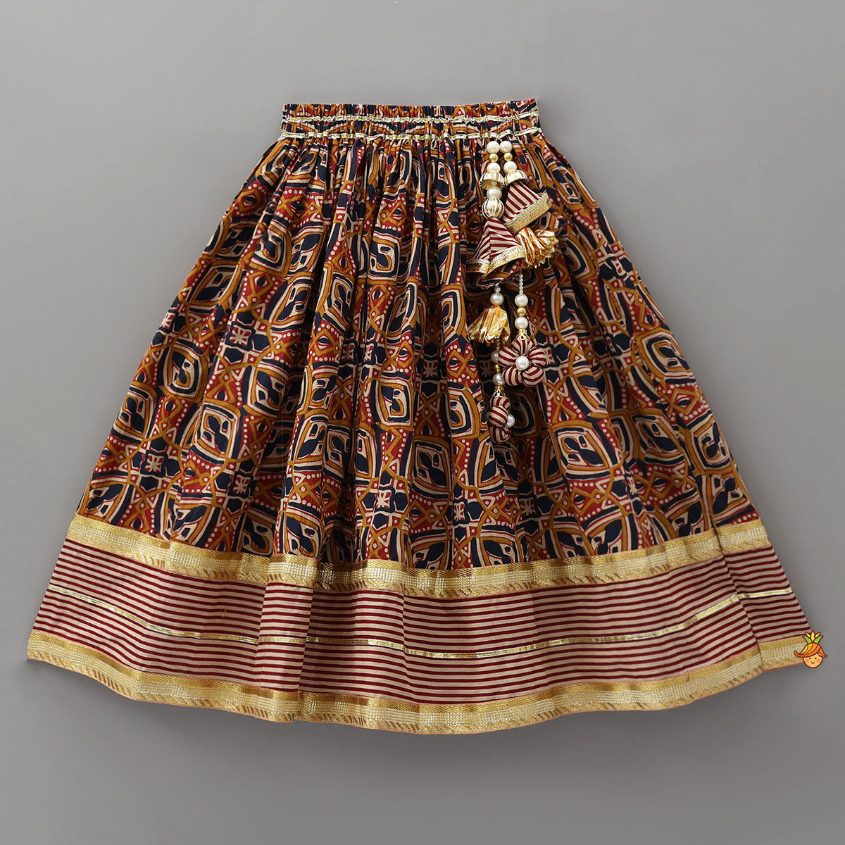 Elasticated Strappy Crop Top And Lehenga With Dupatta