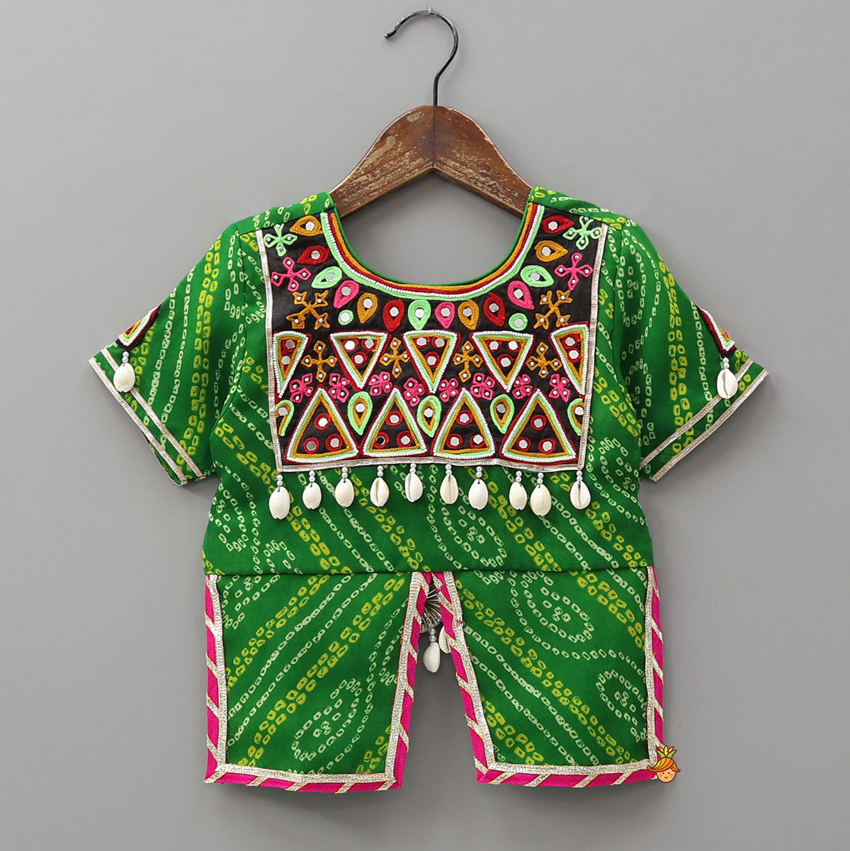 Bandhani Embroidered Kurti With Lehenga And Dupatta